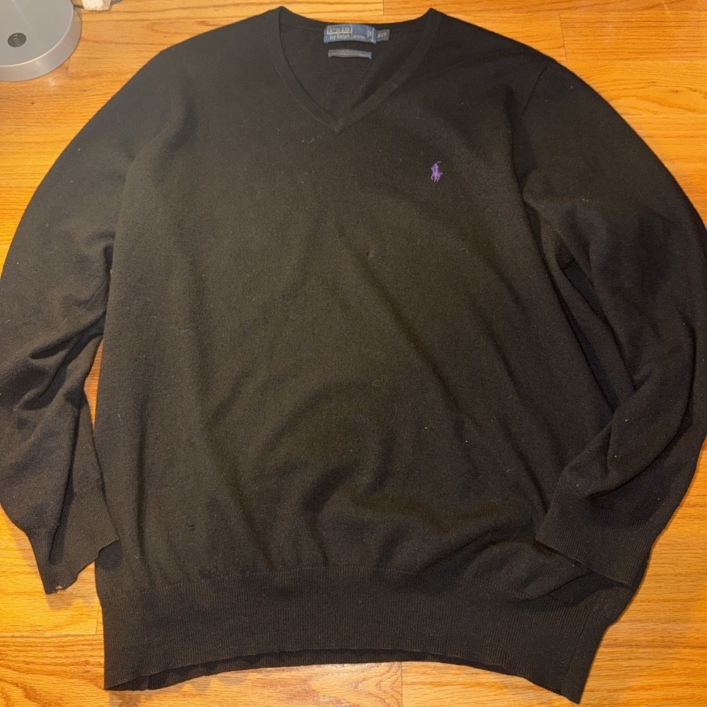 VTG Polo Ralph Lauren Men's Merino Wool V-Neck sweater Black • XLT
